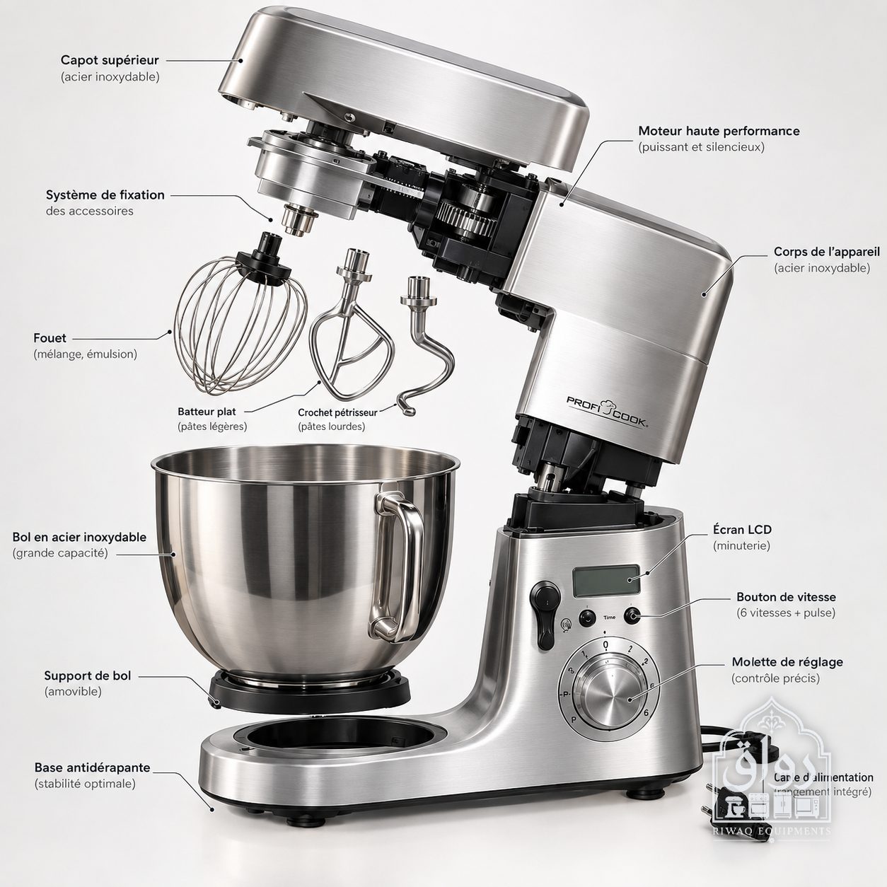 Robot pétrin ProfiCook XXL 10L – 1500W – Inox — miniature 5