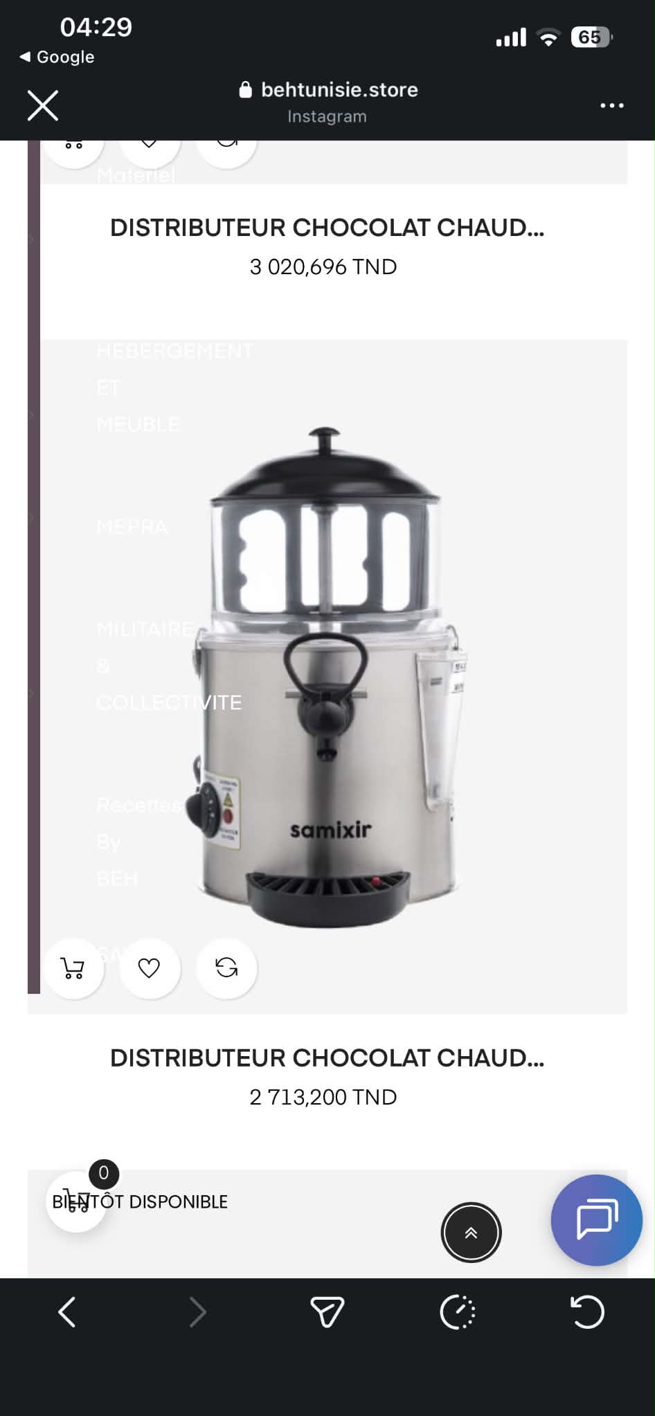 Distributeur chocolat chaud